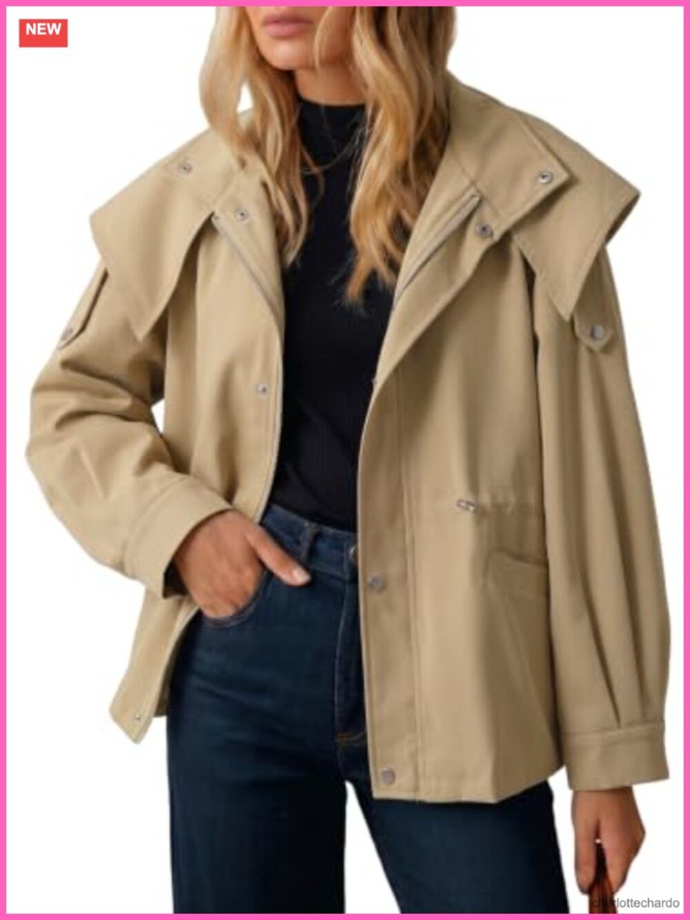 Casual Drawstring Zip Trench Coat Hooded Women Windbreaker